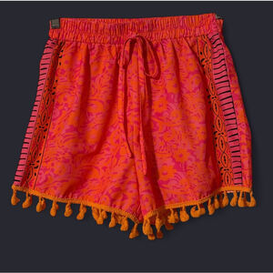 SHEIN Shorts with Tassel Trim – Pink/Orange Print – Size M